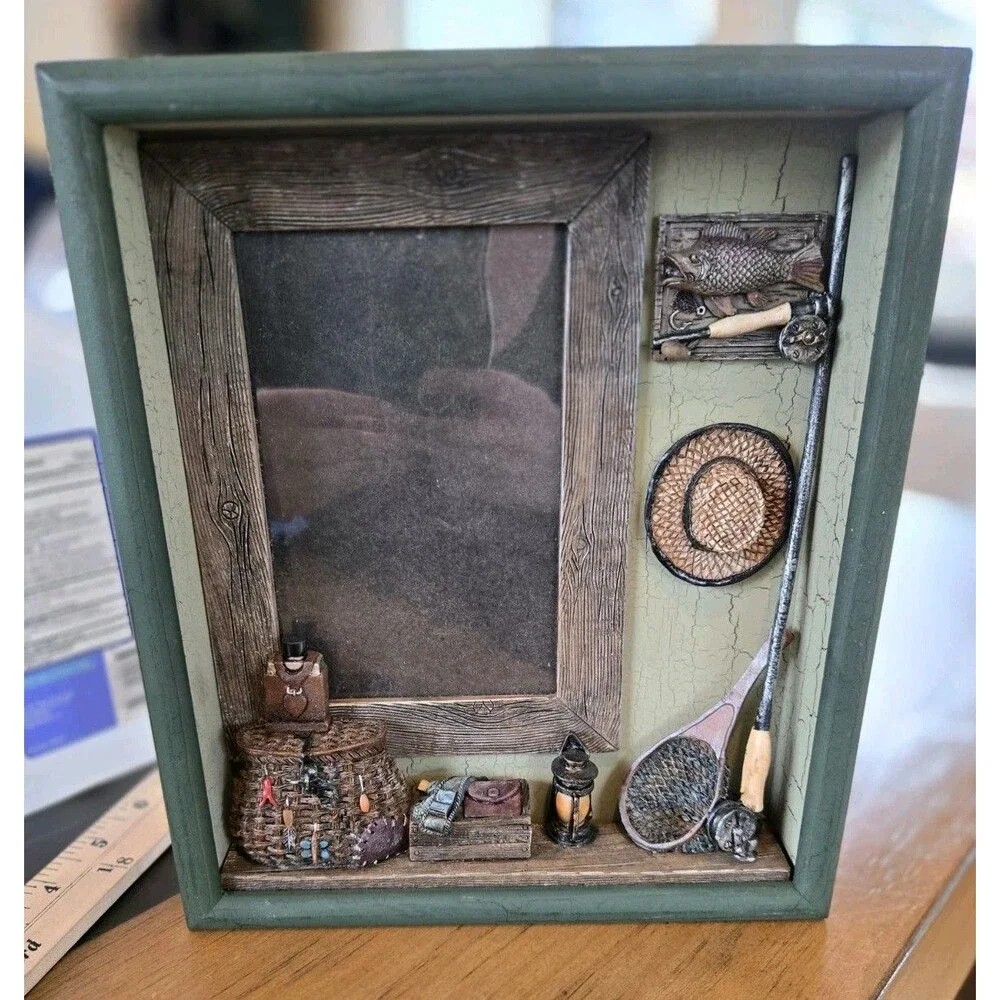 Jordan Mark outdoor fishing tackle 3D Shadowbox 4x6 inch photo frame Resin/Wood